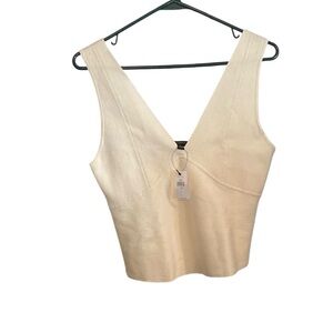 Banana Republic New Cream Ribbed V-Neck Crop Top Tank Cotton Christmas Gift